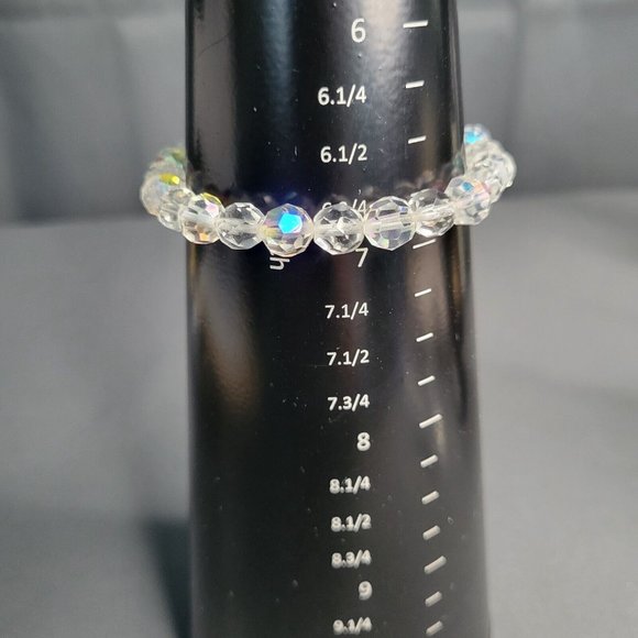 Womens Clear AB Aurora Borealis Beaded Bracelet Spring Ring Size 6 3/4 in - Picture 5 of 5